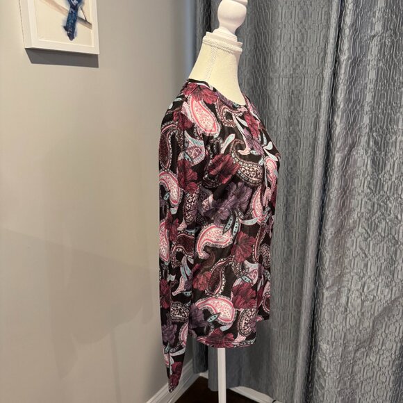 BCBGMaxAzria Women's Mesh Long-Sleeve Top Multicolor Paisley NWT Size L - Picture 7 of 8